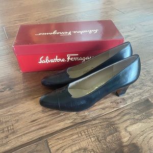 Vintage Black Ferragamo Heels Brand New w Box